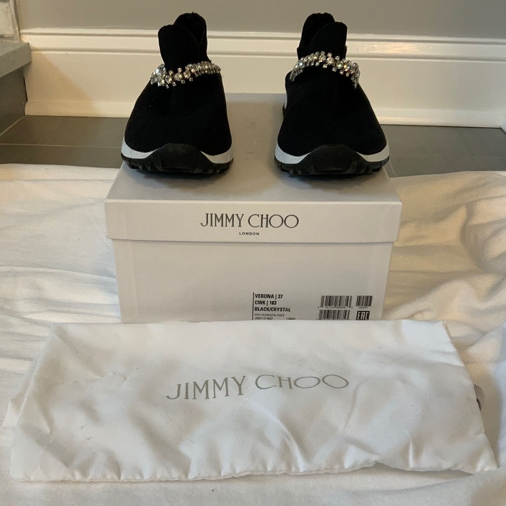 Jimmy Choo Verona Black Knit Sneakers with Crystal Detail